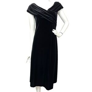 Vintage David Warren Black Stretch Velvet Draped Cocktail Dress 8 Whimsigoth EUC